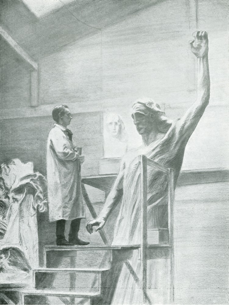 Plate 8: Rudolf Steiner working at the central figure of the great wooden statue